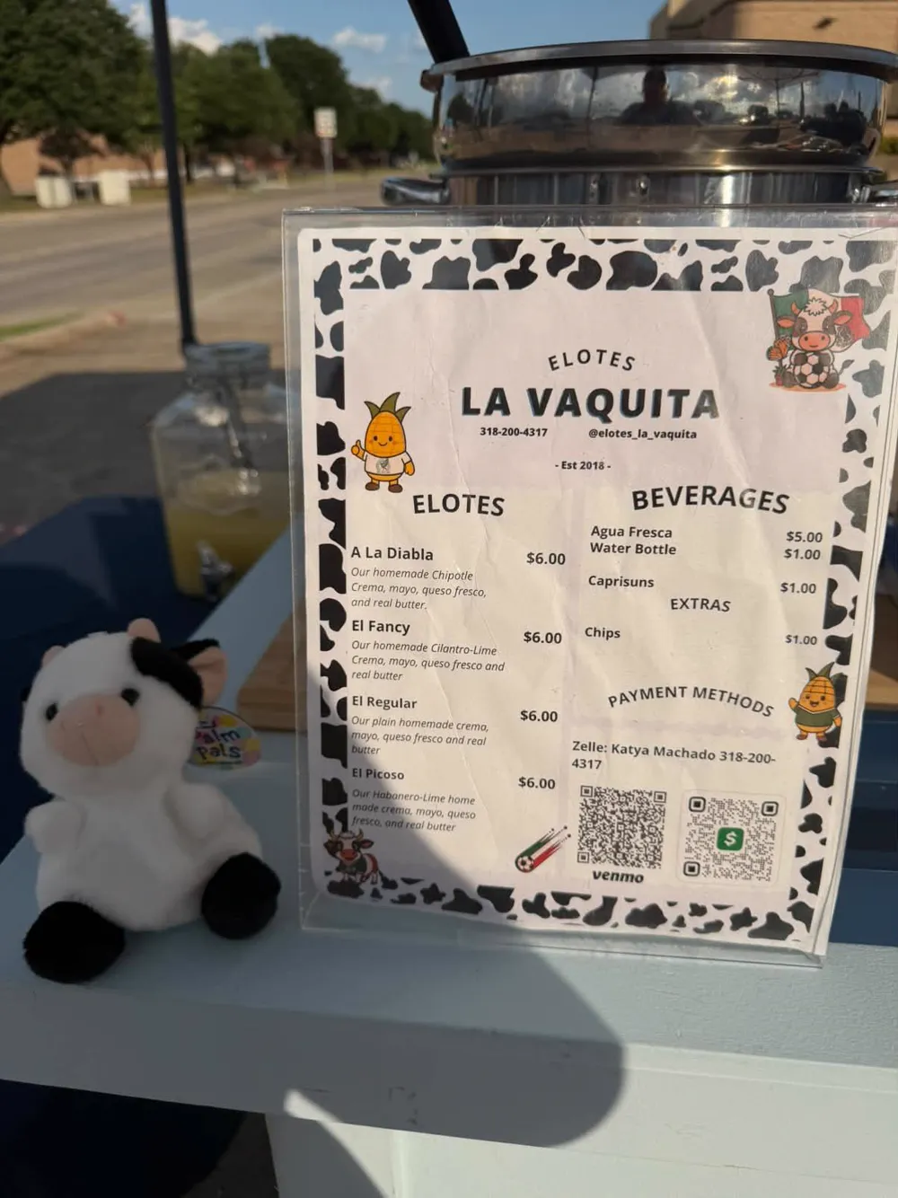 The printed menu at the cart